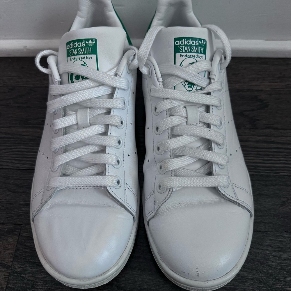 adidas White Sneakers with Smooth Leather and Green Accents